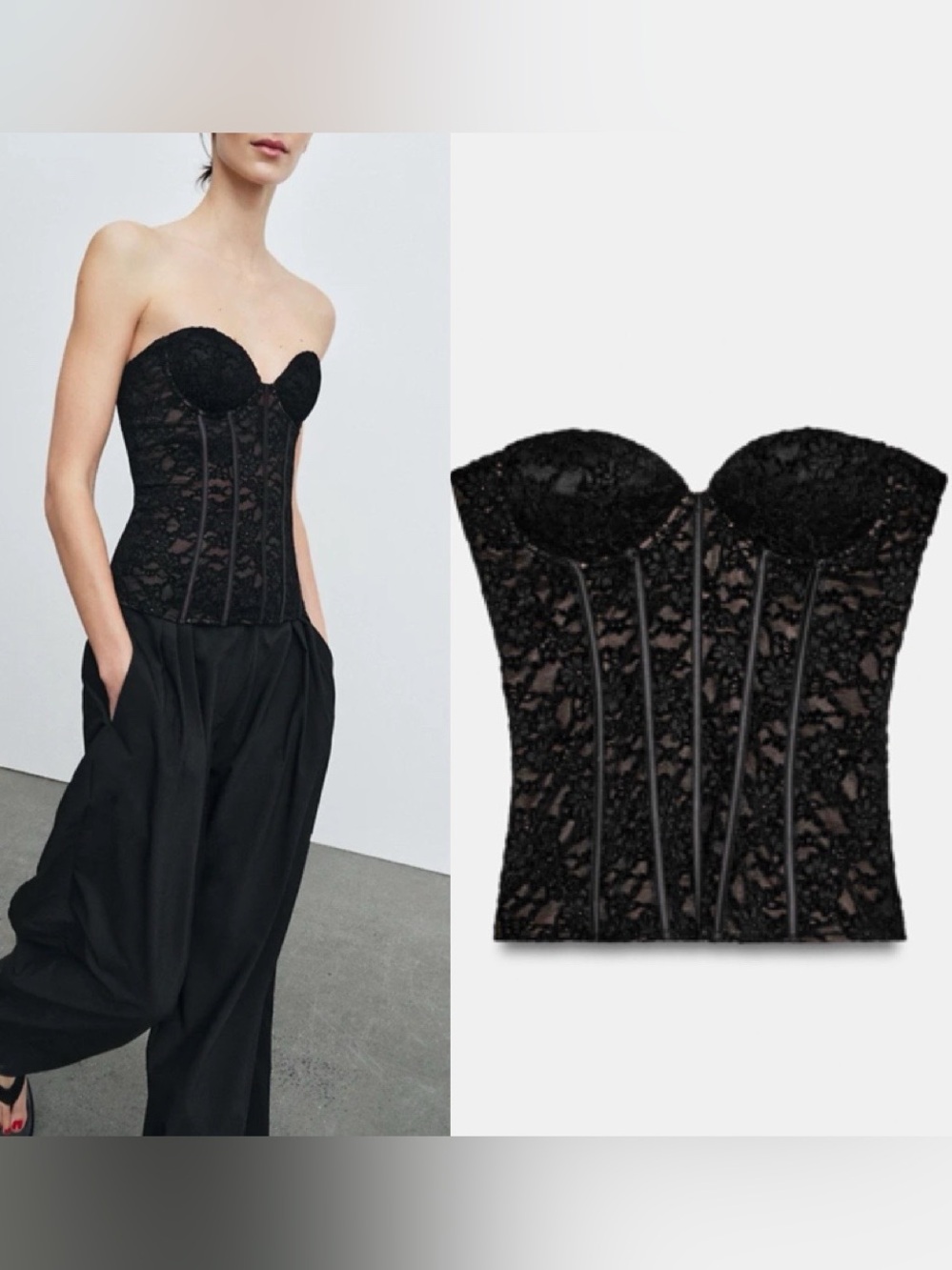 ZARA Strapless Black Lace Corset Bustier